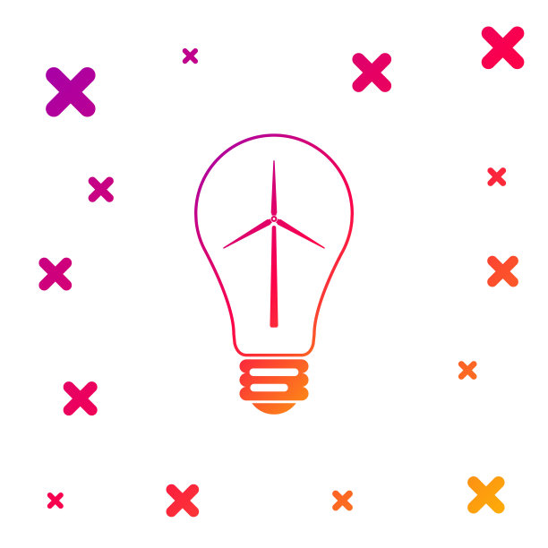 彩色灯泡与风力发电机作为环保能源的概念孤立在白色的背景。替代能源的概念。梯度随机动态形状。矢量图图片下载