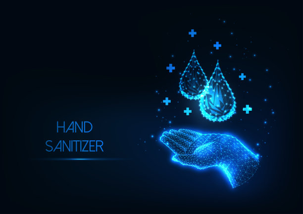 用消毒液洗手的未来感web banner素材图片