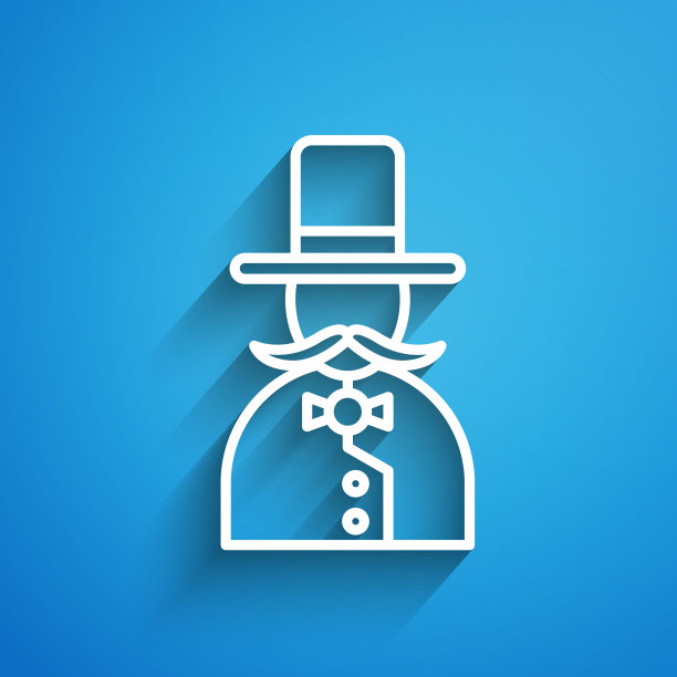 白线魔术师图标孤立在蓝色背景。长长的阴影。矢量图图片下载