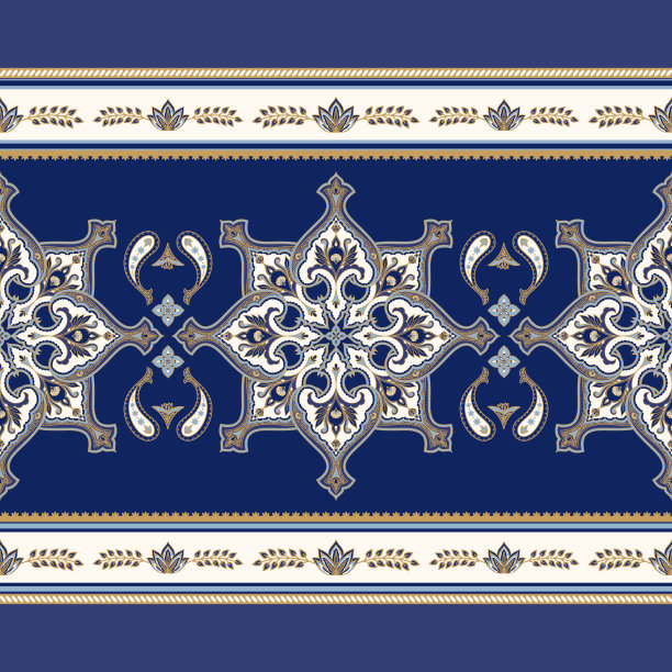 印度花涡纹矢量无缝边界。用于装饰民族织物印花的大马士革阿拉伯花纹装饰图案。印尼的设计图片下载