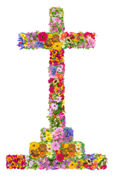 十字放在有三个台阶的底座上的十字，也叫分阶十字或髑髅地十字孤立的手工拼贴图片下载