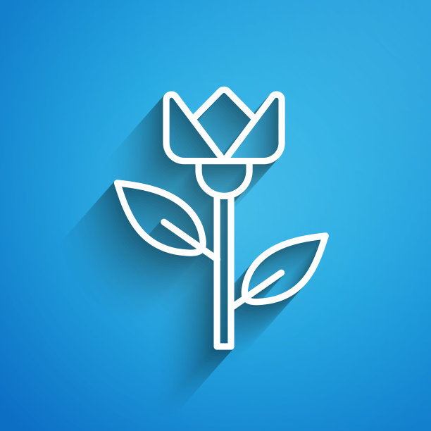 白色线花郁金香图标孤立在蓝色背景。长长的阴影。矢量图图片下载