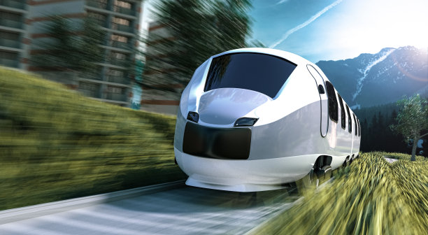 高速列车在山城的背景上疾驰图片下载