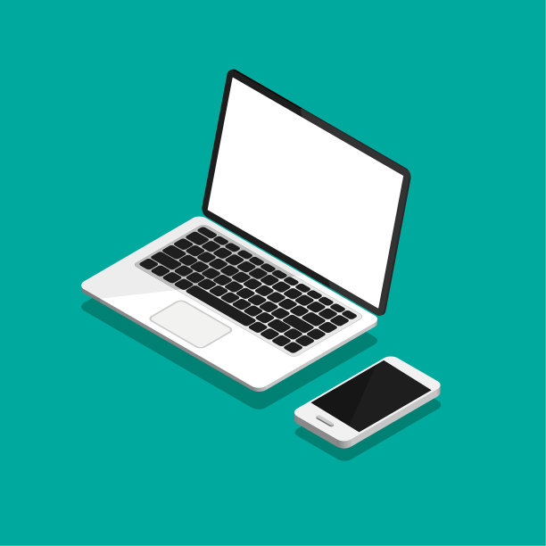 在等距投影中打开笔记本电脑和智能手机。图片下载
