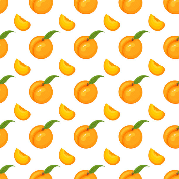 无缝图案与卡通详细的异国情调的桃子在白色的背景。夏日水果，健康生活方式。有机水果。矢量插图为任何设计。图片下载