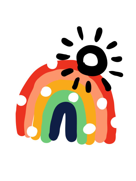 彩虹与阳光的创意矢量插图。大胆和顽皮的设计，可爱的贺卡或天真的海报图片下载