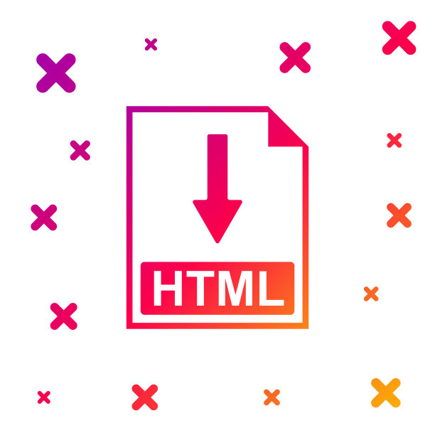 彩色HTML文件文档图标。下载HTML按钮图标隔离在白色背景。梯度随机动态形状。矢量图图片下载