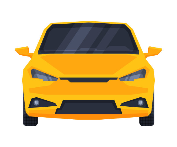 黄色汽车前视图，城市城市车辆平面矢量插图图片下载
