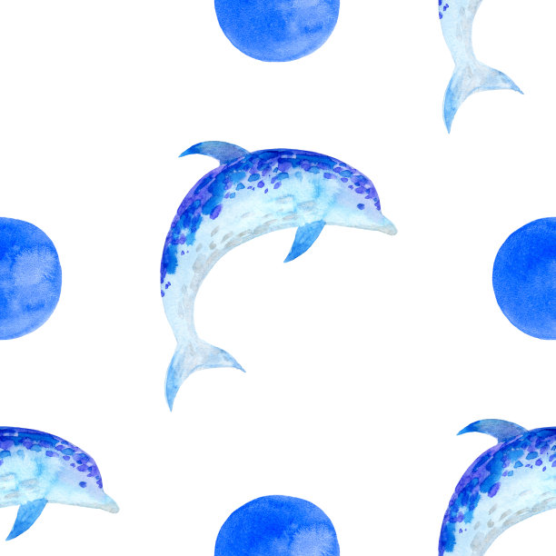 水彩无缝模式与海豚在白色的背景图片下载
