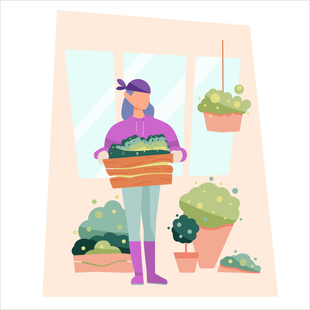 戴着紫色大手帕的年轻女子在园艺图片下载