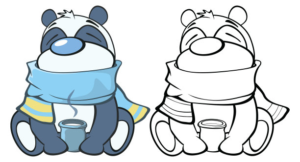 矢量插图一个可爱的卡通人物熊猫为您设计和电脑游戏。着色书大纲集图片下载