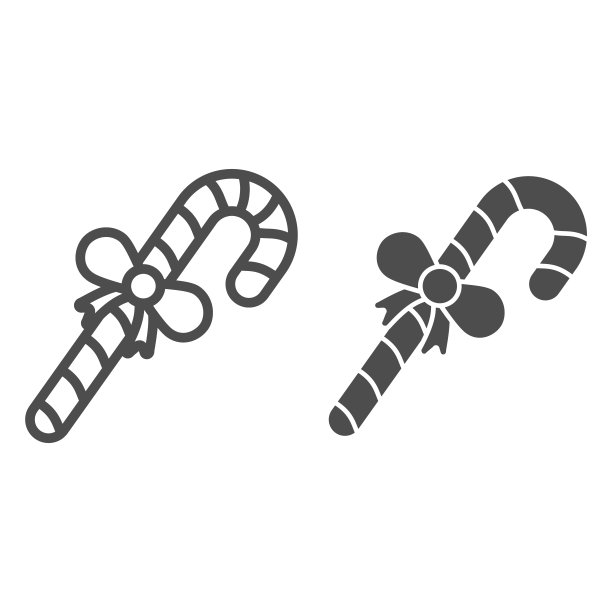 糖果与弓线和固体图标。圣诞条纹手杖轮廓风格的象形文字上的白色背景。圣诞节螺旋焦糖移动概念和网页设计。矢量图形。图片下载