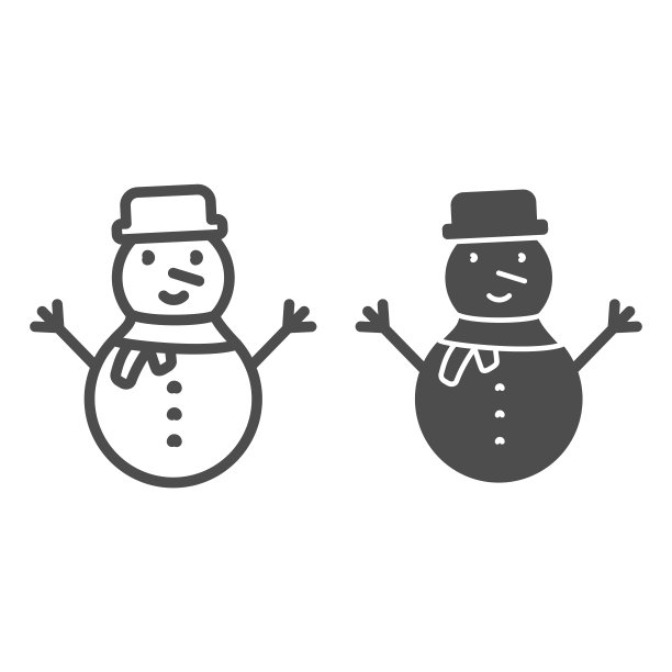 雪人线和固体图标。快乐的冬天雪人与帽子和围巾轮廓风格的象形文字在白色的背景。圣诞节和新年标志的移动概念和网页设计。矢量图形。图片下载