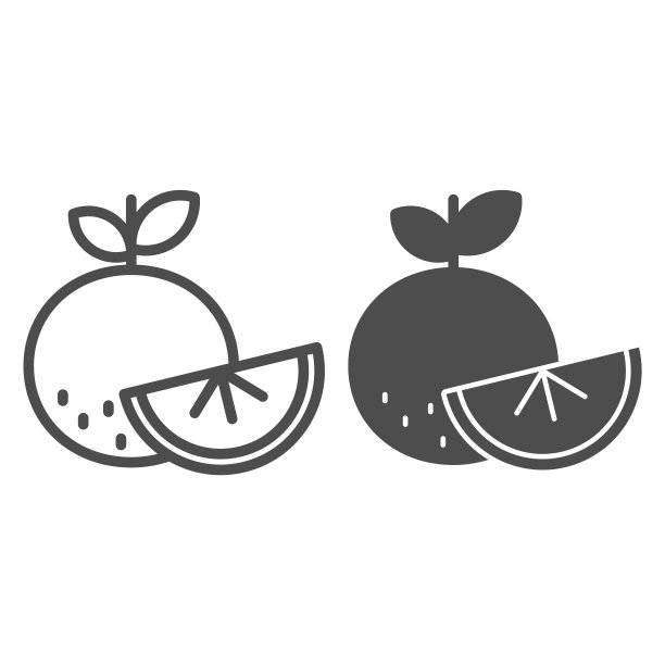 橙色和切片线和固体图标。新鲜成熟的橙子与叶轮廓风格象形在白色的背景。冬季水果维生素的移动概念和网页设计。矢量图形。图片下载