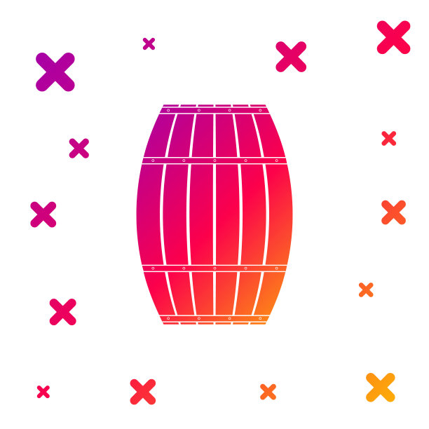 颜色木桶图标孤立在白色背景。酒桶，饮料容器，啤酒，威士忌，葡萄酒的木桶。梯度随机动态形状。矢量图图片下载