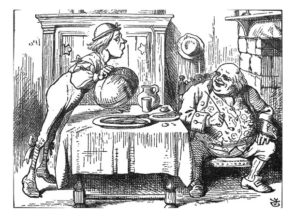 古老的插图-儿子和父亲威廉在餐桌上图片下载