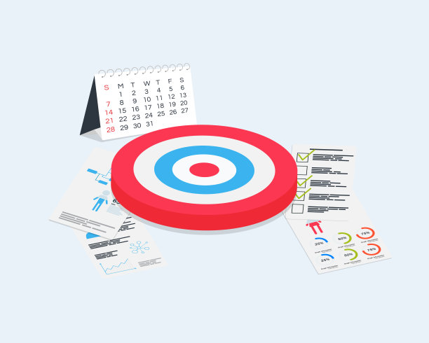 目标被叠加在许多文件上，日历在背面。准备目标图片下载