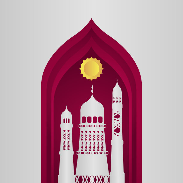 矢量斋月卡里姆卡。带有清真寺、月亮、星星、太阳和云彩的复古纸横幅，用于神圣的斋月许愿。东方风格的阿拉伯装饰。伊斯兰教背景插图图片下载