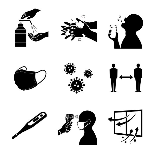 COVID-19冠状病毒传染病预防图标插图集图片下载