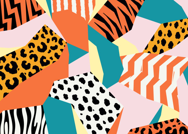 抽象动物印花背景。手绘矢量插图模式。适用于时装、纺织、织布、印花、表面设计图片下载