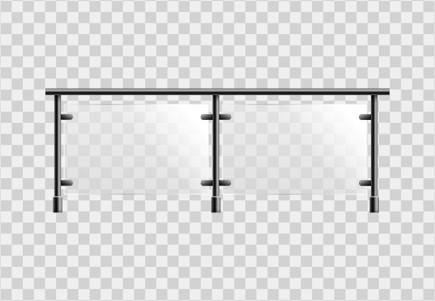 玻璃围栏部分与金属扶手现实矢量插图孤立。图片下载