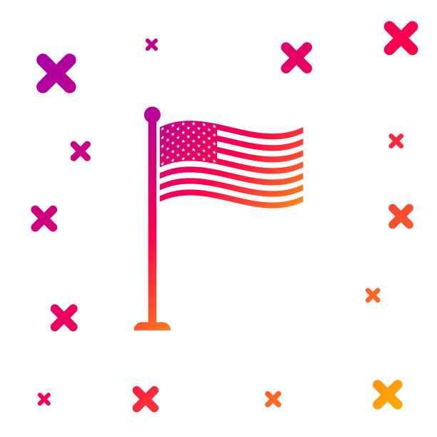 美国国旗上的旗杆图标孤立在白色背景上。美国国旗标志。梯度随机动态形状。矢量图图片下载