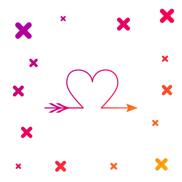 彩色丘比特箭头心，情人节贺卡图标孤立在白色的背景。梯度随机动态形状。矢量图图片下载