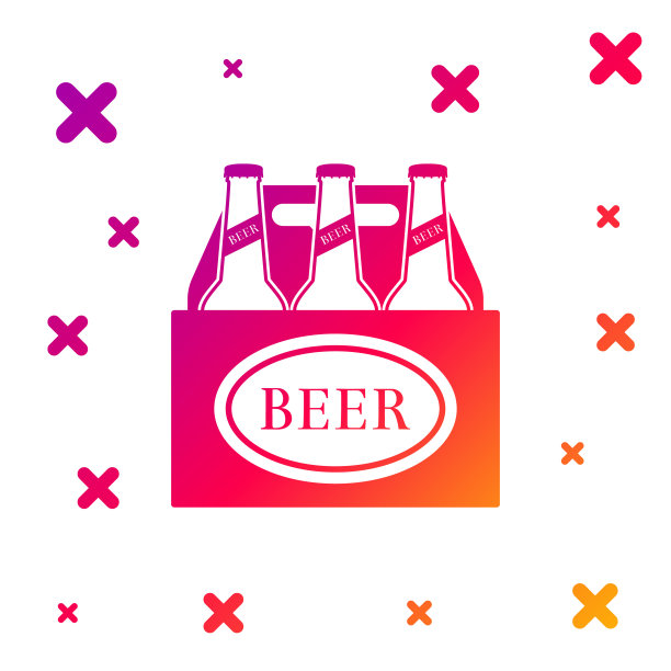 彩色包装的啤酒瓶图标孤立在白色背景。箱箱啤酒箱标志。梯度随机动态形状。矢量图图片下载