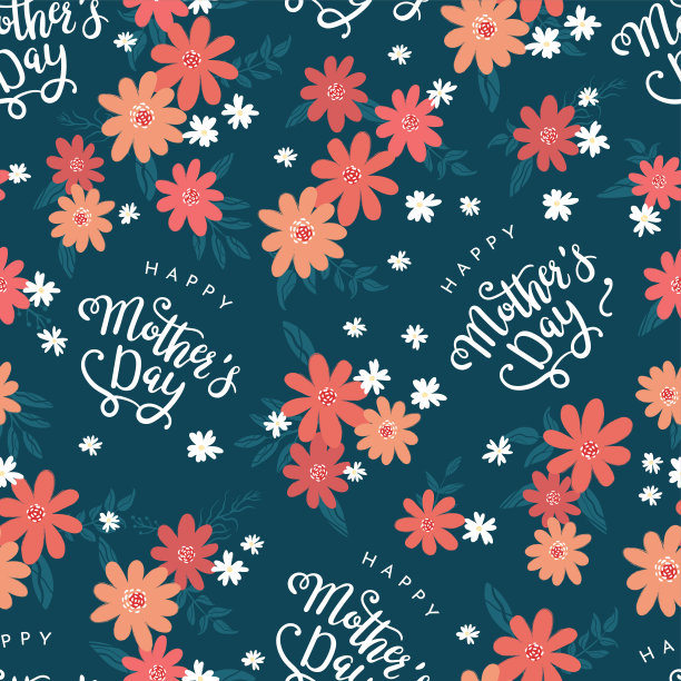 可爱的手绘母亲节无缝模式与鲜花和文字，伟大的横幅，壁纸，包装，纺织品-矢量设计图片下载
