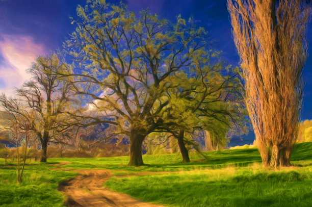 石油山水画图片下载