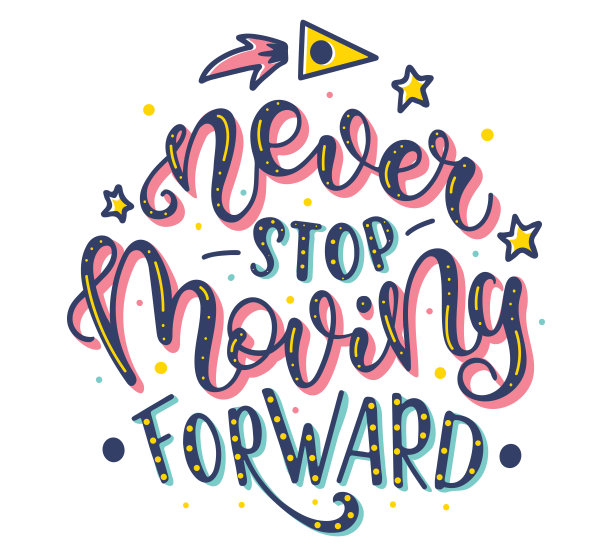 永不停止前进。励志名言。手刷刻字t恤，海报，请柬，贺卡。彩色文本孤立在白色背景。图片下载