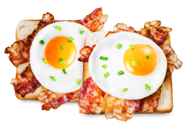 煎蛋煎培根三明治在一个白色孤立的背景图片下载