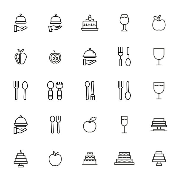 描线美食图标集。图片下载