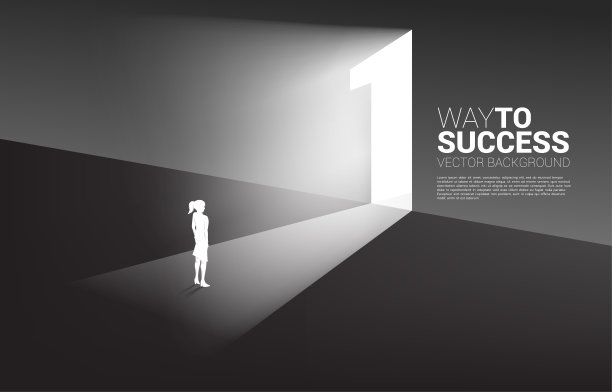 女商人的剪影站在一号出口门前。图片下载