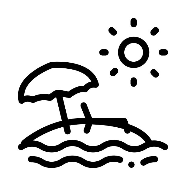 岛与棕榈树和太阳图标矢量轮廓插图图片下载