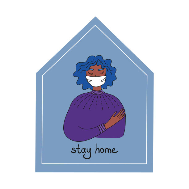 保持冷静，待在家里。冠状病毒大流行与社交距离、自我隔离概念。成年人在家自我隔离，以减少传播冠状病毒的风险。图片下载