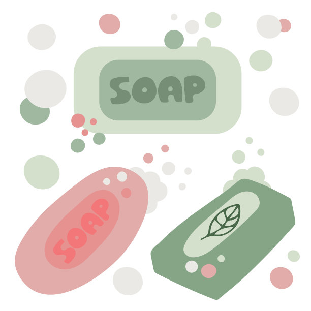 一套彩色的手绘肥皂孤立的白色背景。洗手不碍事。平面卡通矢量插图。图片下载