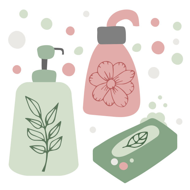 一套彩色的手绘肥皂和液体肥皂孤立在白色背景。洗手不碍事。平面卡通矢量插图。图片下载