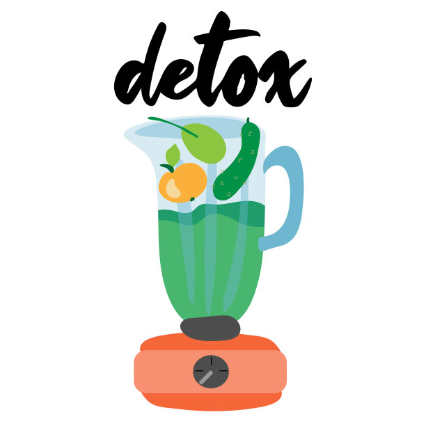 排毒日-文字搅拌器。黄瓜，苹果，绿色健康奶昔。手绘平面卡通矢量插图孤立的白色背景。健康生活方式营养概念。图片下载