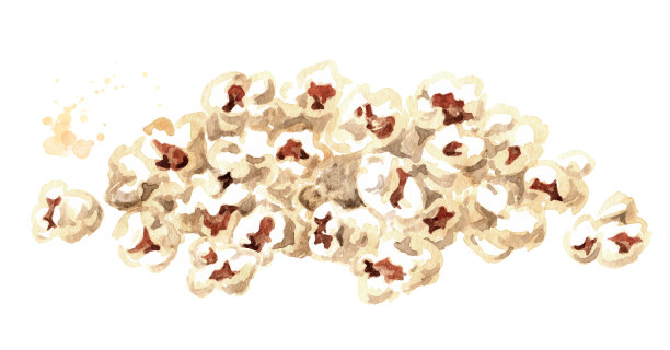 堆爆米花。手绘水彩插图孤立的白色背景图片下载