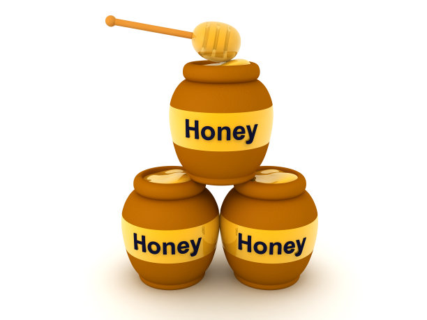 3D蜂蜜罐与勺子堆叠在上面图片下载