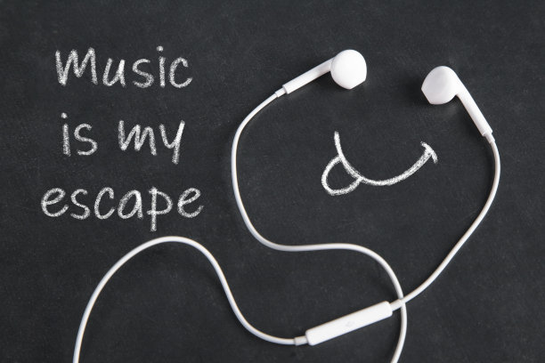 白色耳机和文字组成的微笑音乐是我的解脱图片下载