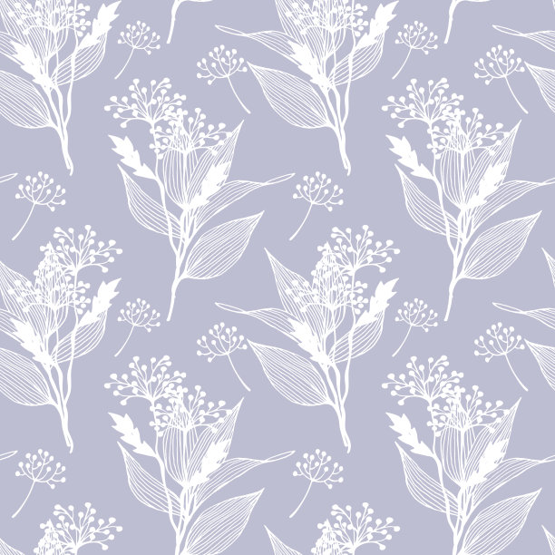 花卉抽象无缝图案与手绘叶和植物素材图片