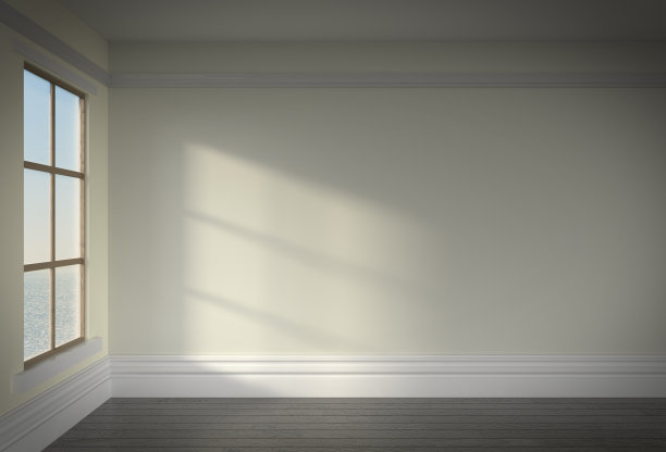 白天有阳光从窗户射进来的空房间图片下载