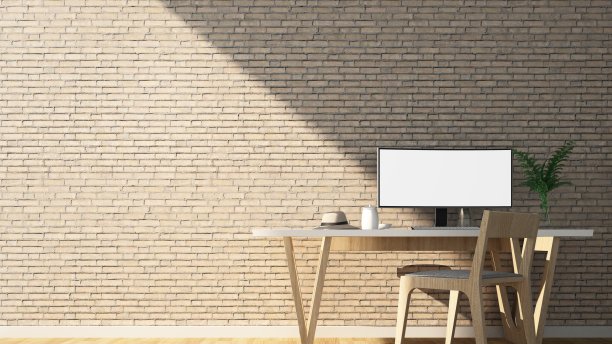 三维渲染室内工作空间家具和背景装饰图片下载