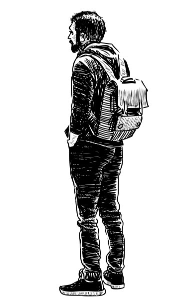 一个背着背包的大胡子男人站在外面等着图片下载