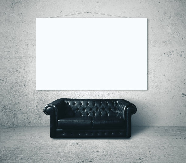 黑色皮沙发和空白横幅图片下载