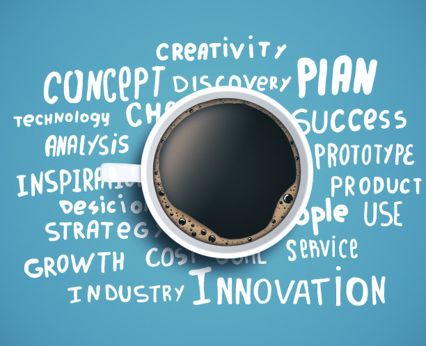 一杯咖啡，画着商业标签图片下载