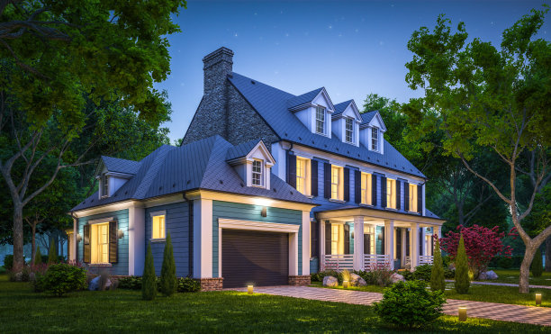 殖民风格的现代古典住宅的3d渲染图片下载