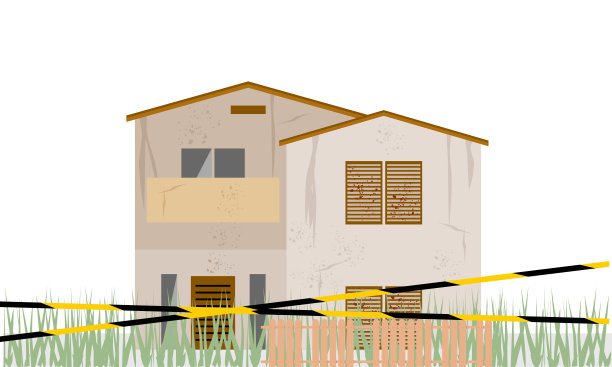 破损房屋的插图空置房屋废墟和禁止入内标志图片下载
